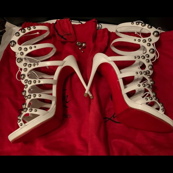 Christian Louboutin, white studded, tie up - Picture 6 of 11